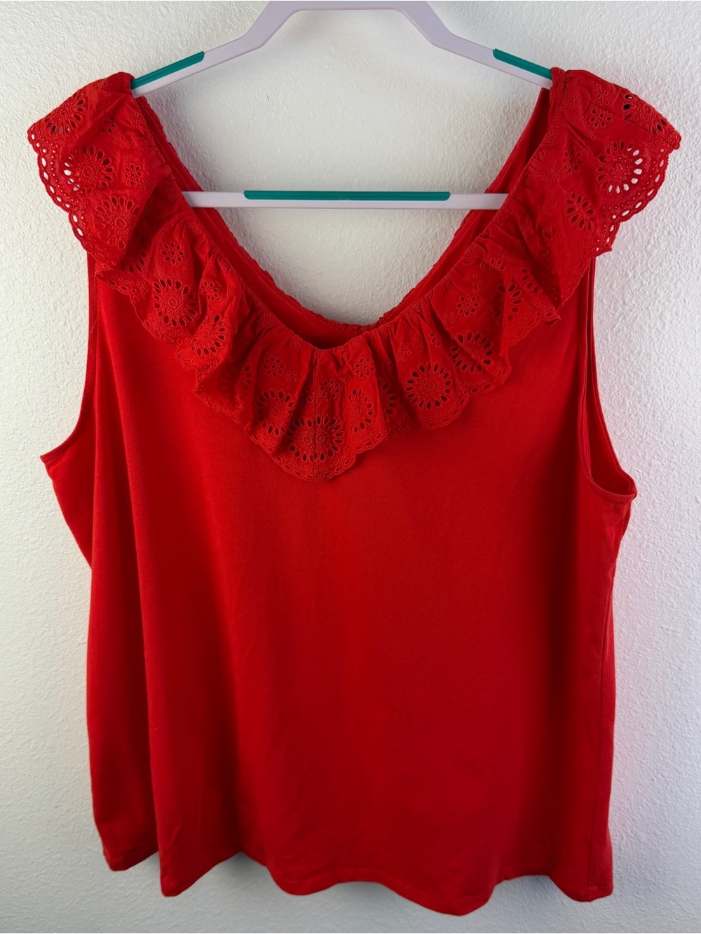 Crown & Ivy Red Eyelet Ruffle Tank Size 2X NWT
